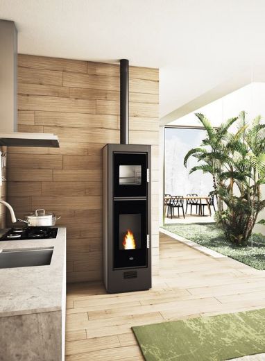 Immagine di Stufa Pellet VENTILATO  Canalizzabile Con Forno 8,5 Kw Eva Calor Biscotto CON AMMACCATURA PER TRASPORTO