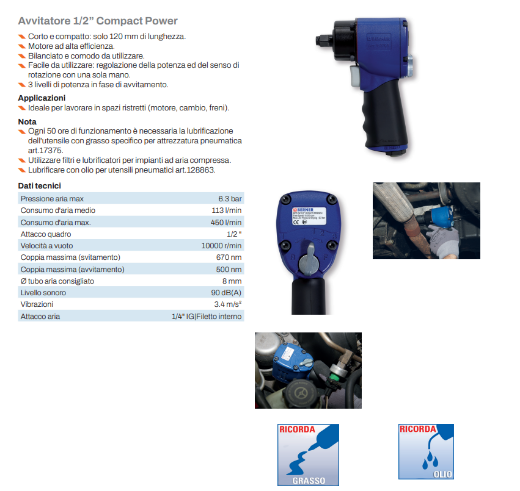 Immagine di AVVITATORE  PNEUMATICO AD IMPULSO BERNER COMPACT POWER 10000 r/min, 1/2 ", 670 nm